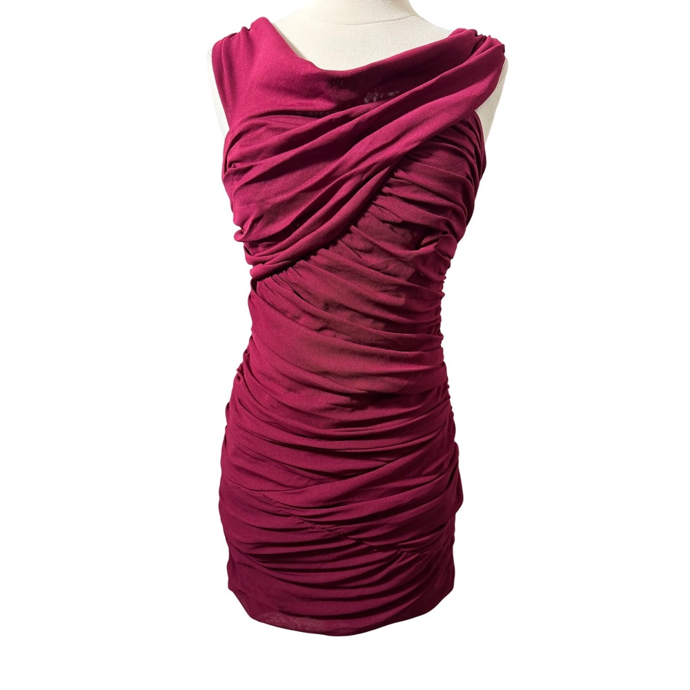 Manoukian Sally Ruched Mini Dress Lipstick Red Cowl Neck Size 10 AQO6R996